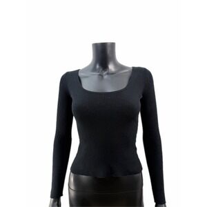 Madewell Ribbed Scoop Neck Long Sleeve‎ Top Black Slim Fit Stretch Size M